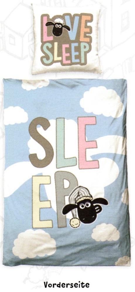 Bettwäsche Shaun das Schaf - Love Sleep - 135 x 200 cm + 80 x 80 cm - Baumwolle